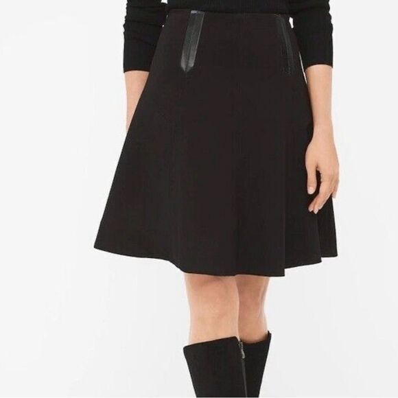 WHBM 4 Black Ponte Knit Detailed Stitching & Leather Front A-Line Trumpet Skirt - Picture 11 of 11